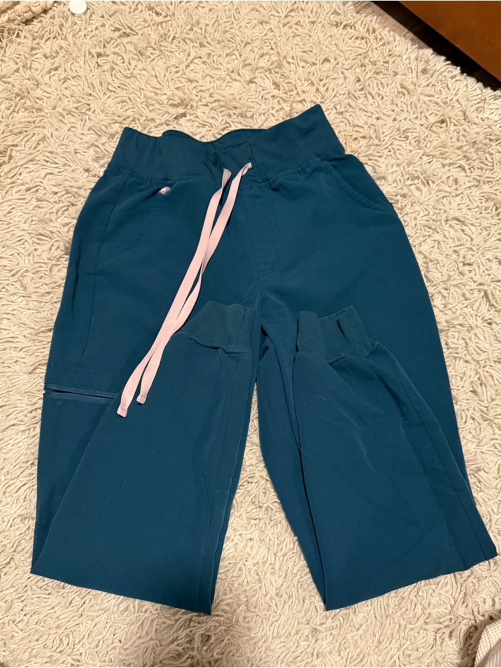Figs Caribbean Blue Scrub Joggers with Pink Drawstring